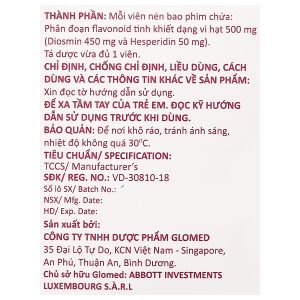 Henex 500mg trị triệu chứng suy tĩnh mạch, bệnh trĩ cấp và mạn tính (10 vỉ x 10 viên)