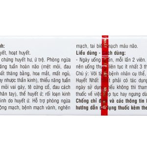 Hoạt Huyết Nhất Nhất phòng và trị thiểu năng tuần hoàn não (3 vỉ x 10 viên)