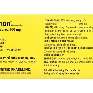 Hytinon 500mg chỉ định điều trị bạch cầu mạn tính dòng tủy (10 vỉ x 10 viên)