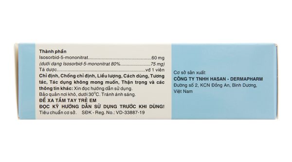 Imidu 60mg trị đau thắt ngực (3 vỉ x 10 viên)