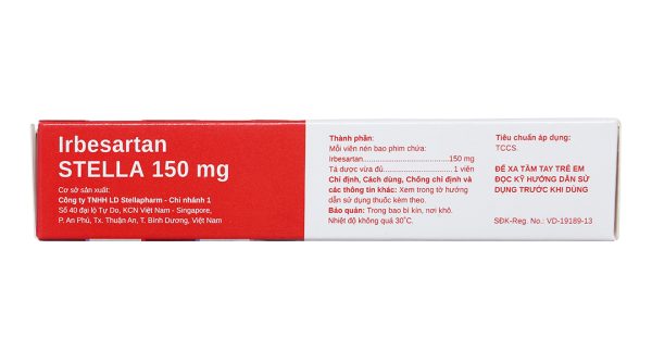 Irbesartan Stella 150mg trị tăng huyết áp (2 vỉ x 14 viên)