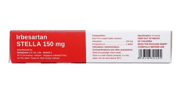 Irbesartan Stella 150mg trị tăng huyết áp (2 vỉ x 14 viên)