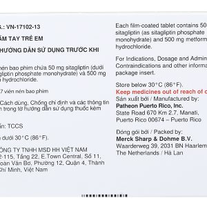 Janumet 50mg/500mg trị đái tháo đường tuýp 2 (4 vỉ x 7 viên)