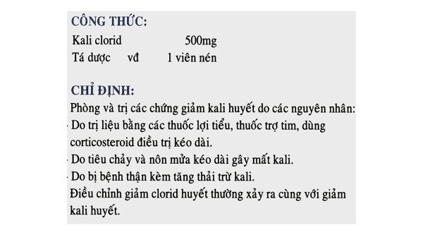 Kali Clorid Nadyphar 500mg phòng và trị triệu chứng giảm kali huyết (10 vỉ x 10 viên)