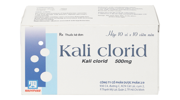 Kali Clorid Nadyphar 500mg phòng và trị triệu chứng giảm kali huyết (10 vỉ x 10 viên)