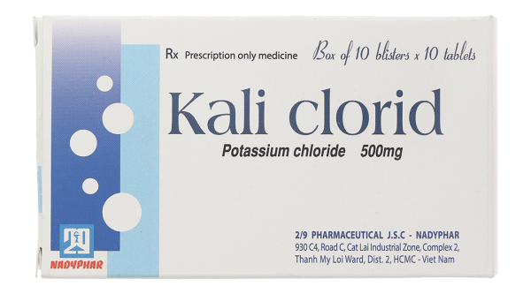 Kali Clorid Nadyphar 500mg phòng và trị triệu chứng giảm kali huyết (10 vỉ x 10 viên)