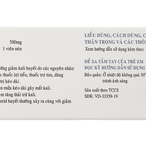 Kali Clorid Nadyphar 500mg phòng và trị triệu chứng giảm kali huyết (10 vỉ x 10 viên)