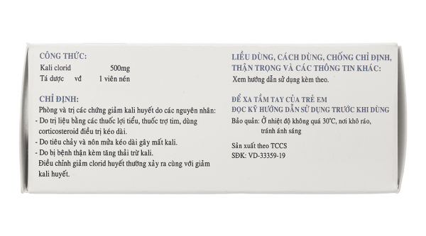 Kali Clorid Nadyphar 500mg phòng và trị triệu chứng giảm kali huyết (10 vỉ x 10 viên)