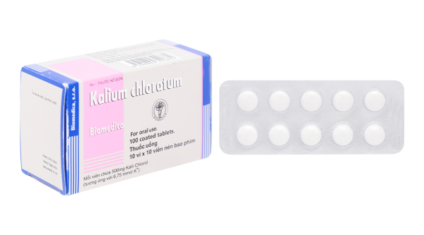 Kalium Chloratum 500mg phòng và trị thiếu kali (10 vỉ x 10 viên)