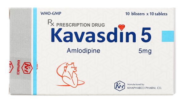 Kavasdin 5 trị tăng huyết áp, đau thắt ngực (10 vỉ x 10 viên)