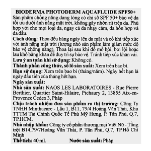 Kem chống nắng Bioderma Photoderm Aquafluide SPF50+ giảm bóng nhờn trên da tuýp 40ml