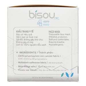 Khẩu trang y tế Bísou 4 lớp màu xám hộp 50 cái