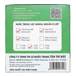 Khẩu trang y tế Trí Đức 4 lớp màu xanh hộp 50 cái
