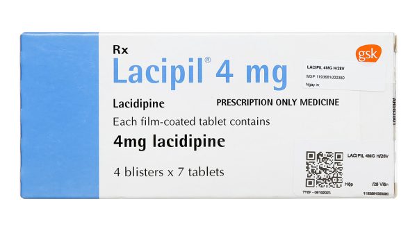 Lacipil 4mg trị tăng huyết áp đơn trị liệu hoặc kết hợp (4 vỉ x 7 viên)