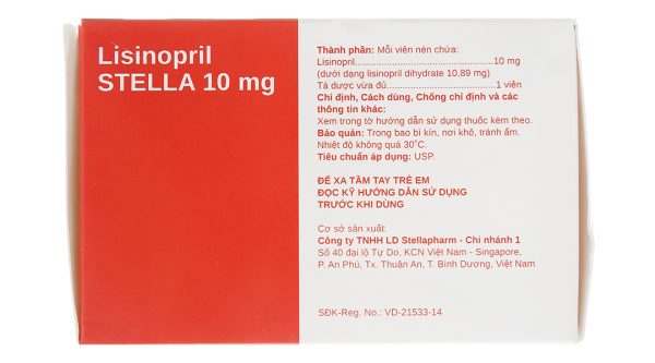 Lisinopril Stella 10mg trị tăng huyết áp, suy tim (10 vỉ x 10 viên)