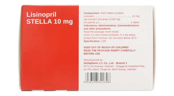 Lisinopril Stella 10mg trị tăng huyết áp, suy tim (10 vỉ x 10 viên)