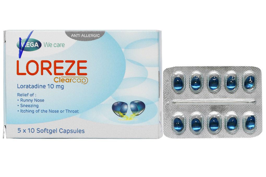 Loreze Clearcap 10mg trị triệu chứng viêm mũi dị ứng, mày đay (5 vỉ x 10 viên)