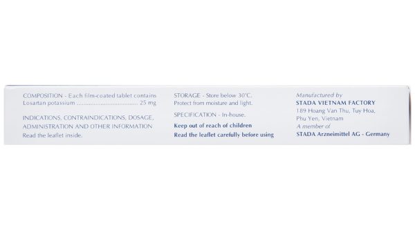 Losartan Stada 25mg trị tăng huyết áp (2 vỉ x 15 viên)