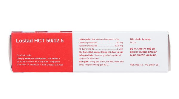 Lostad HCT 50/12.5 trị tăng huyết áp (3 vỉ x 10 viên)