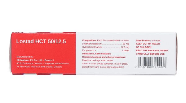 Lostad HCT 50/12.5 trị tăng huyết áp (3 vỉ x 10 viên)