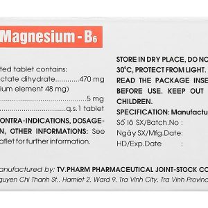 Magnesium - B6 TV.Pharm làm giảm các triệu chứng thiếu hụt magnesi (10 vỉ x 10 viên)