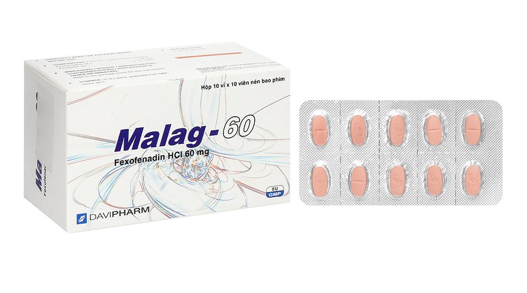 Malag-60 điều trị triệu chứng viêm mũi dị ứng theo mùa, mày đay (10 vỉ x 10 viên)