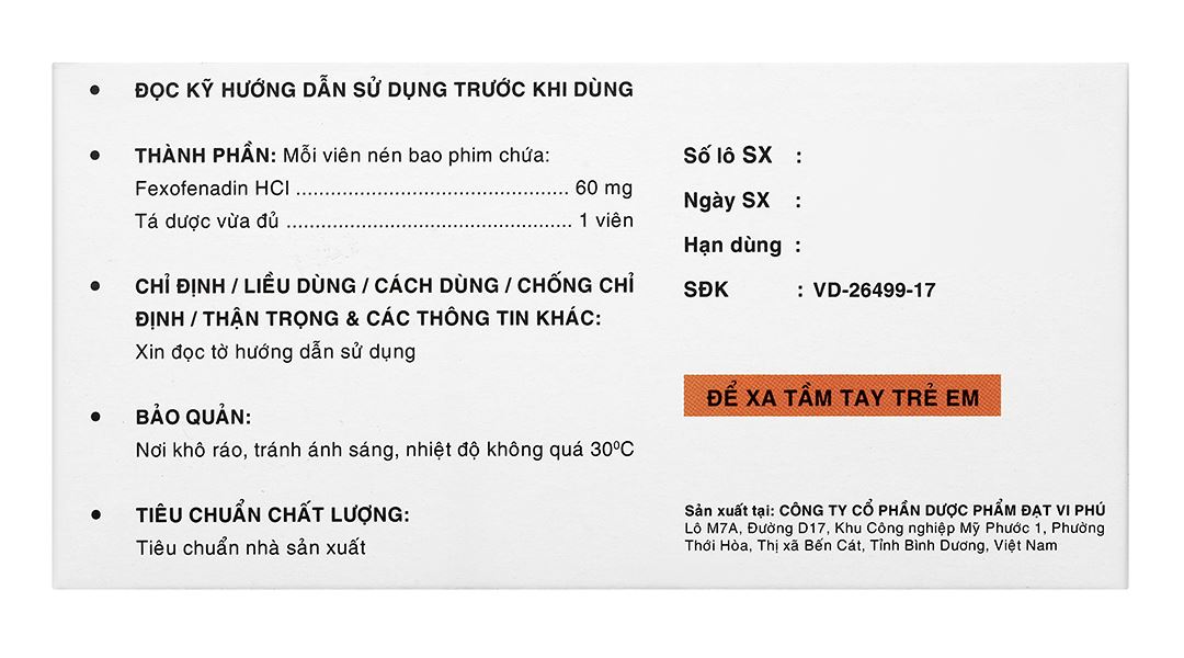 Malag-60 điều trị triệu chứng viêm mũi dị ứng theo mùa, mày đay (10 vỉ x 10 viên)