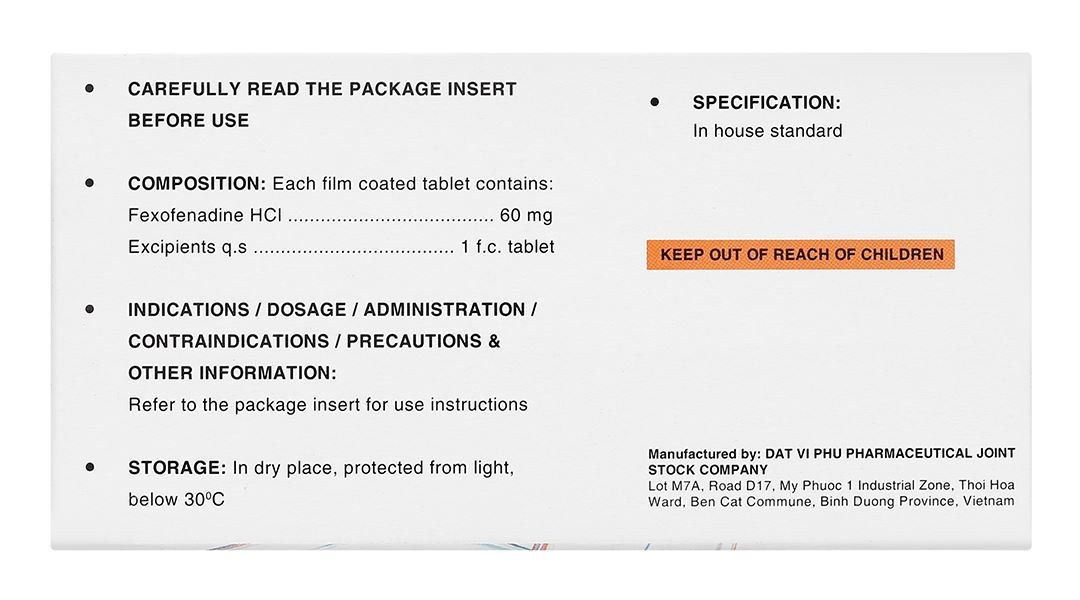 Malag-60 điều trị triệu chứng viêm mũi dị ứng theo mùa, mày đay (10 vỉ x 10 viên)