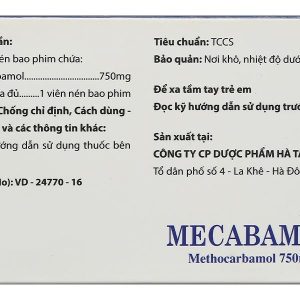 Mecabamol 750mg điều trị bệnh lý cơ xương cấp tính do co thắt cơ vân (6 vỉ x 10 viên)