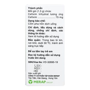 Cốm pha hỗn dịch uống Mecefix-B.E 75mg trị nhiễm khuẩn (20 gói x 1,5g)