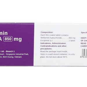 Metformin Stella 850mg trị đái tháo đường (4 vỉ x 15 viên)