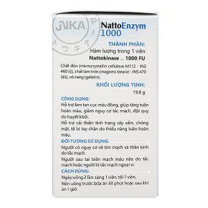 NattoEnzym 1000 hỗ trợ làm tan cục máu đông, giảm nguy cơ đột quỵ lọ 60 viên