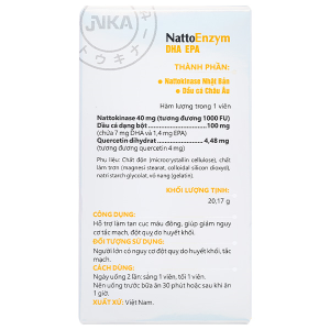 NattoEnzym DHA EPA giúp giảm nguy cơ tắc mạch, đột quỵ do huyết khối chai 60 viên