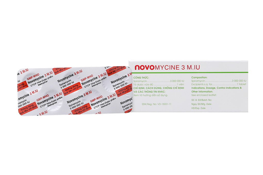 Novomycine 3 M.IU trị nhiễm khuẩn da, đường hô hấp (2 vỉ x 5 viên)