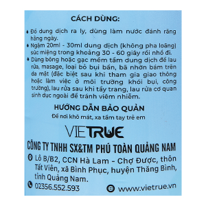 Nước muối Vietrue sát khuẩn, súc miệng chai 1000ml