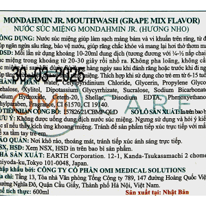 Nước súc miệng Mondahmin JR. hương nho giúp làm sạch mảng bám chai 600ml