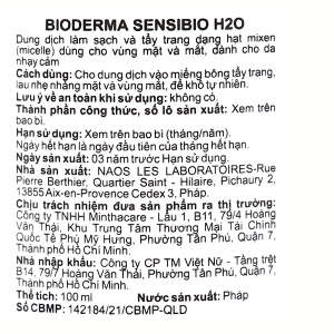 Nước tẩy trang Bioderma Sensibio H2O làm sạch sâu cho da nhạy cảm chai 100ml