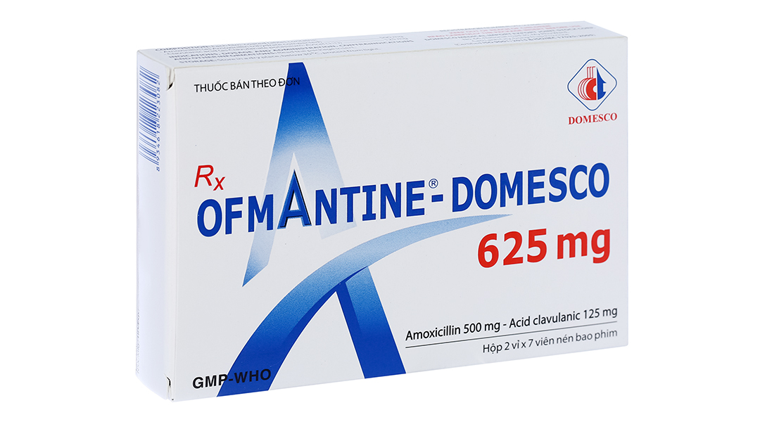 Ofmantine - Domesco 625mg trị nhiễm khuẩn nhạy cảm (2 vỉ x 7 viên)
