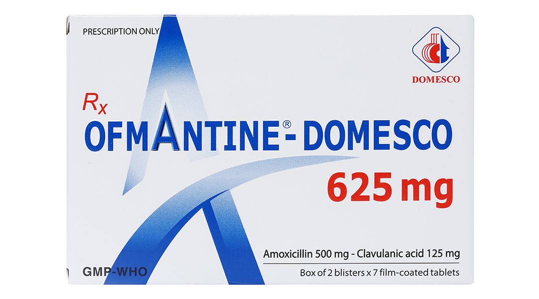 Ofmantine - Domesco 625mg trị nhiễm khuẩn nhạy cảm (2 vỉ x 7 viên)