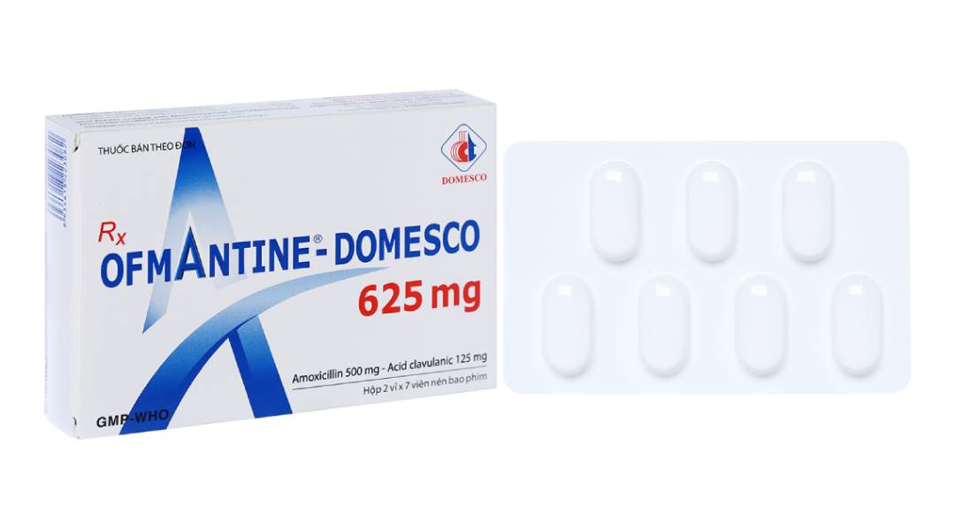 Ofmantine - Domesco 625mg trị nhiễm khuẩn nhạy cảm (2 vỉ x 7 viên)
