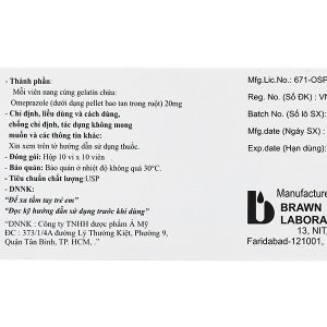 Omeprazole Delayed-Release Capsules USP 20mg trị loét dạ dày, tá tràng (10 vỉ x 10 viên)