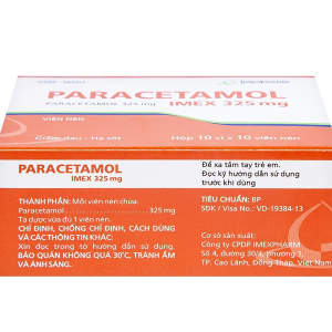 Paracetamol Imex 325mg giảm nhức đầu, nhức răng, đau nhức bắp thịt (10 vỉ x 10 viên)