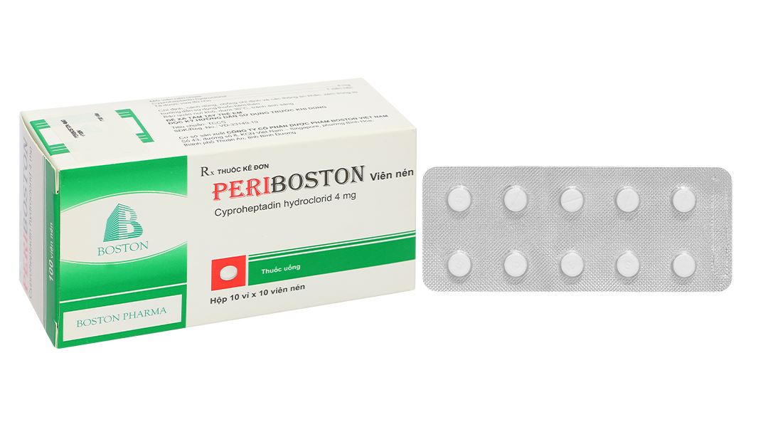 Periboston 4mg điều trị dị ứng và ngứa, đau nửa đầu và đau đầu (10 vỉ x 10 viên)