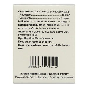 Piracetam TV.Pharm 800mg điều trị triệu chứng chóng mặt (6 vỉ x 10 viên)