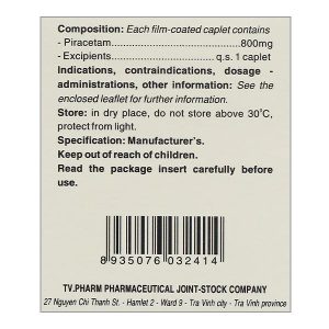 Piracetam TV.Pharm 800mg điều trị triệu chứng chóng mặt (6 vỉ x 10 viên)