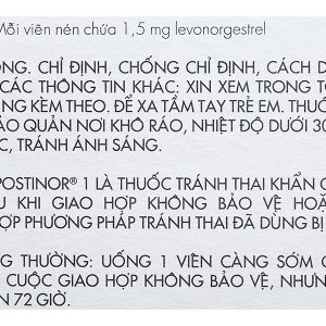 Postinor 1 thuốc tránh thai khẩn cấp trong vòng 72 giờ (1 vỉ x 1 viên)