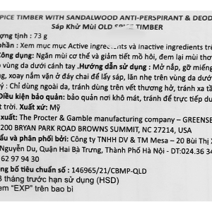 Sáp khử mùi Old Spice Timber ngăn mùi cơ thể, giảm tiết mồ hôi chai 73g