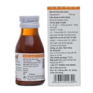 Hỗn dịch uống Sara hương cam 250mg/5ml giảm đau, hạ sốt chai 60ml