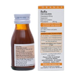 Hỗn dịch uống Sara hương cam 250mg/5ml giảm đau, hạ sốt chai 60ml