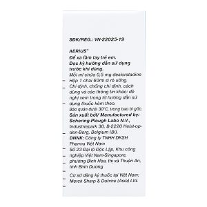 Siro Aerius 0.5mg/ml trị các triệu chứng viêm mũi dị ứng, mày đay chai 60ml